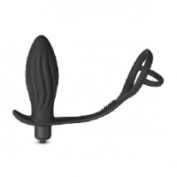  Anal Plug Vibrating with Cock Ring 1 Speed Silicone Black